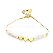 Natural Pearl & Heart Beaded Bracelet, with Vacuum Plating 304 Stainless Steel Chains for Girl Women, Golden, 8-1/4 inch(20.8cm)(BJEW-Z016-04G)