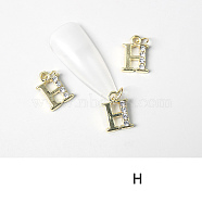 Alloy Rhinestone Cabochons, Nail Art Decoration Accessories, with Jump Ring, Letter, Golden, Letter.H, 11~14x5~12mm(MRMJ-T056-93G-H)