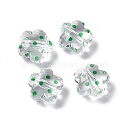 Transparent Acrylic Beads, Flower with Polka Dot Pattern, Clear, Green, 16.5x17.5x10mm, Hole: 3mm(OACR-C009-13C)