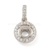 925 Sterling Silver Pendant Cabochon Settings, Prong Settings, with Cubic Zirconia, Rhinestone Claw Settings, Prong Settings, Round, Real Platinum Plated, 12x10x6mm, Tray: 4x2mm(STER-B005-20P)