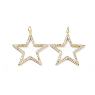 Brass Micro Pave Cubic Zirconia Pendants, with Jump Rings, Long-Lasting Plated, Star, Clear, Golden, 31x30x2mm, Hole: 3mm(ZIRC-G163-05G)