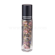 Glass Roller Ball Bottles, Essential Oil Refillable Bottle, with Tourmaline Chip Beads, for Personal Care, 85x20mm, Beads: 3x11~3x7mm, Capacity: 10ml(AJEW-P073-A01)