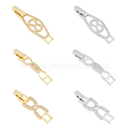 6Pcs 3 Styles 2 Colors Rack Plating Brass Clear Cubic Zirconia Watch Band Clasps, Cadmium Free & Lead Free, Long-Lasting Plated, Platinum & Golden, 32~35x5.5~10x4mm, Hole: 3~4x3mm, 1pc/style(KK-FH0007-36)