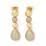 Brass Micro Pave Cubic Zirconia Dangle Stud Earrings, Real 18K Gold Plated, Teardrop, 29x9mm(EJEW-P252-06C-G)