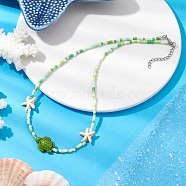 Starfish & Turtle Dyed Synthetic Turquoise Pendant Necklaces, Summer Beach Handmade Glass Seed Beaded Necklaces for Women, Lime, 16.02 inch(40.7cm)(NJEW-JN05112)