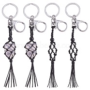 4Pcs  Macrame Fringe Braided Keychain, Black Glass Bead Tassel Charm Key Ring for Handbag, Car Decoration, Black, 17.5cm(AJEW-SW00014-05)