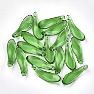 Spray Painted Glass Pendants, Leaf, Green, 26x8.5x3.5mm, Hole: 0.5mm(X-GGLA-S043-02C)