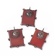 Natural Red Agate Dyed Big Pendants, Rectangle Charms, with Red Copper Plated Tin Sun Findings, Cadmium Free & Lead Free, 44~53x35~38x5~6mm, Hole: 6mm(G-C002-06C)