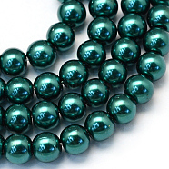 Baking Painted Pearlized Glass Pearl Round Bead Strands, Teal, 6~7mm, Hole: 1mm, about 135~140pcs/strand, 31.4 inch(HY-Q003-6mm-79)