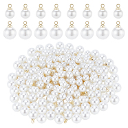 Nbeads 200Pcs 2 Style ABS Plastic Imitation Pearl Pendants, with Brass Findings, Round, White, 9x6mm and 11.2x8mm, Hole: 1.5mm, 100pcs/style(KY-NB0001-44)