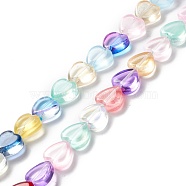 Transparent Glass Beads Strand, Heart, Colorful, 9.5~10x10x3.5~4.5mm, Hole: 0.8~1mm, about 35pcs/strand, 13.15~13.31 inch(33.4~33.8cm)(GLAA-F112-03H)