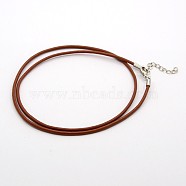 Leather Cord Necklace Making, with Brass Lobster Claw Clasps and Brass Tail Chains, Saddle Brown, 18~18.5 inch(MAK-F002-11)