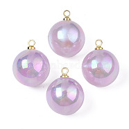ABS Plastic Imitation Pearl Pendants, with Brass Findings, AB Color Plated, Round, Plum, 15.5x12mm, Hole: 1.5mm(PACR-T015-03B)