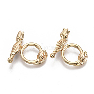 Brass Toggle Clasps, Nickel Free, Flower, Real 18K Gold Plated, 21mm, Bar: 21x3.5x5mm, hole: 1.2mm, Ring: 16x12x3mm, hole: 1.2mm, Jump Ring: 5x1mm(KK-S354-216-NF)