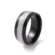 Enamel Texture Flat Band Ring, 201 Stainless Steel Jewelry for Women, Electrophoresis Black, Inner Diameter: 17mm(RJEW-I089-28EB)