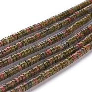 Natural Unakite Beads Strands, Heishi Beads, Flat Round/Disc, 4~4.5x2.5mm, Hole: 0.7mm, about 167pcs/strand, 15.43 inch(39.2cm)(G-H230-33)