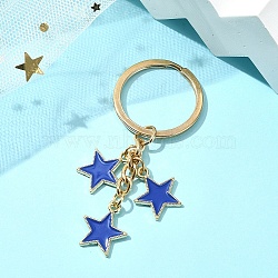 Star Alloy Enamel Keychain, with Iron Findings, Star, Dark Blue, 7cm(KEYC-YW00144-09)