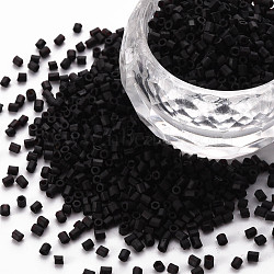 Glass Bugle Beads, Frosted Colours, Black, 2.5~3x2mm, Hole: 0.9mm, about 15000pcs/pound(SEED-S032-15A-M49)