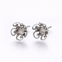 201 Stainless Steel Stud Earring Settings, with 304 Stainless Steel Pin, Flower, Stainless Steel Color, Tray: 5mm, 16x10mm, Pin: 0.8mm(STAS-I095-12P)