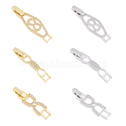 6Pcs 3 Styles 2 Colors Rack Plating Brass Clear Cubic Zirconia Watch Band Clasps, Cadmium Free & Lead Free, Long-Lasting Plated, Platinum & Golden, 32~35x5.5~10x4mm, Hole: 3~4x3mm, 1pc/style(KK-FH0007-36)