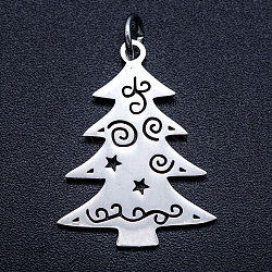 201 Stainless Steel Pendants, with Unsoldered Jump Rings, Christmas Tree, Stainless Steel Color, 23.5x17.5x1mm, Hole: 3mm, Jump Ring: 5x0.8mm(STAS-T046-JA338-1)