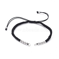 Adjustable Nylon Thread Bracelet Making, with Brass Beads and Iron Jump Rings, Black, 6-7/8 inch~131/4 inch(17.5~33.5cm)(AJEW-JB00513-05)
