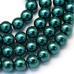 Baking Painted Pearlized Glass Pearl Round Bead Strands, Teal, 6~7mm, Hole: 1mm, about 145pcs/strand, 31.4 inch(HY-Q003-6mm-79)