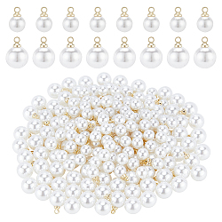 Nbeads 200Pcs 2 Style ABS Plastic Imitation Pearl Pendants, with Brass Findings, Round, White, 9x6mm and 11.2x8mm, Hole: 1.5mm, 100pcs/style(KY-NB0001-44)