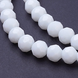 Faceted(32 Facets) Glass Beads Strands, Round, White, 8mm, Hole: 1mm, about 65~67pcs/strand, 49~50cm(EGLA-J042-8mm-26)