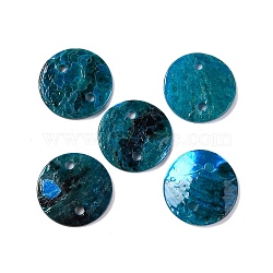 Spray Painted Natural Akoya Shell Connector Charms, Disc, Marine Blue, 13x1.2mm, Hole: 1mm(BSHE-S304-17E)