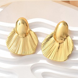 304 Stainless Steel Stud Earrings, Ion Plating(IP), Fan, Real 18K Gold Plated, 37.5x30mm(EJEW-U047-14G)