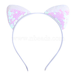 Cat Ears with Reversible Sequins Cloth Head Bands, Hair Accessories for Girls, White, 150x188x9mm(OHAR-PW0001-163A)