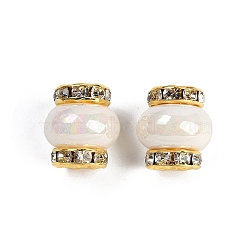 Brass Beads, with Rhinestone & Resin, Golden, Seashell Color, 14.5x13.5mm, Hole: 3.5mm(KK-H490-05G-07)