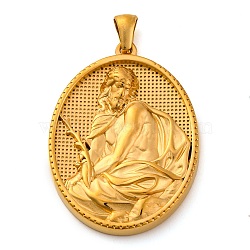 Religion Golden Tone 304 Stainless Steel Pendants, Oval Charm, Jesus, 40x26x5.5mm, Hole: 4.8x3mm(STAS-K289-01G-07)