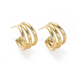 Brass Stud Earrings, Half Hoop Earrings, with Ear Nuts, Golden, 14x8~9mm, Pin: 0.7mm(EJEW-L234-35G)