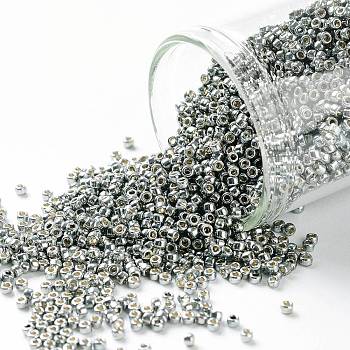 TOHO Round Seed Beads, Japanese Seed Beads, (PF565) PermaFinish Silver Grey Metallic, 15/0, 1.5mm, Hole: 0.6mm, about 3000pcs/10g