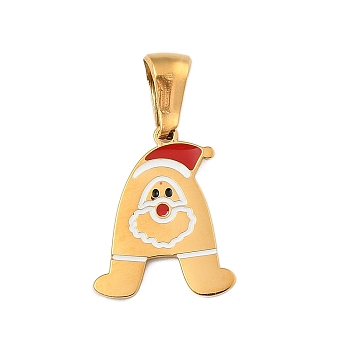 Christmas Theme 304 Stainless Steel Pendants, with Enamel, Golden, Santa Claus Letter Charm, Letter A, 16x13x1.5mm, Hole: 6x3mm