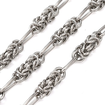 304 Stainless Steel Knot Link Chains, Unwelded, with Spool, Stainless Steel Color, 18.5x6x6mm and 12x6x1.5mm