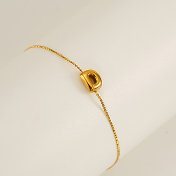 304 Stainless Steel Serpentine Chain Bracelets, Chunk Letter Link Bracelets for Women, Real 18K Gold Plated, Letter D, 6.50 inch(16.5cm), letter: 7~8.5x6~10.5mm