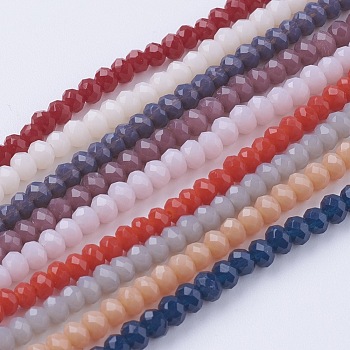 Imitation Jade Glass Beads Strands, Faceted, Rondelle, Mixed Color, 3x2~2.5mm, Hole: 0.5mm, about 186~190pcs/strand, 17 inch