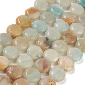 Natural Flower Amazonite Beads Strands, Flat Round, 14.6~15.5x6~6.5mm, Hole: 0.8mm, about 27pcs/strand, 15.59''~15.87''(39.6~40.3cm)