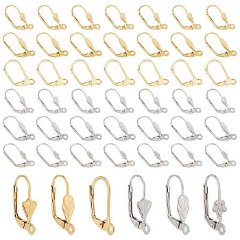 Elite 48Pcs 6 Styles 304 Stainless Steel Shell Leverback Earring Findings, with Loop, Mixed Color, 19x10.5x5mm, Hole: 1.5mm, 8pcs/style