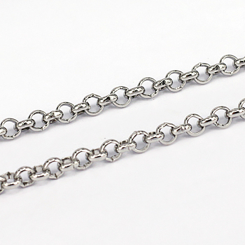 304 Stainless Steel Rolo Chains, Belcher Chains, Unwelded, Stainless Steel Color, 3x1mm