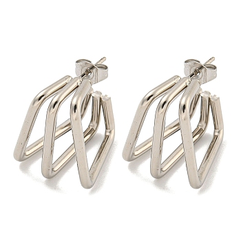 202 Stainless Steel Hoop Earring, with 304 Stainless Steel Pins, Stainless Steel Color, 20~20.5x16.5~19mm