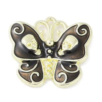 Halloween Rack Plating Alloy Enamel Pendants, Cadmium Free & Nickel Free & Lead Free, Butterfly with Skull Charm, Golden, 20.5x23x3.5mm, Hole: 1.2mm