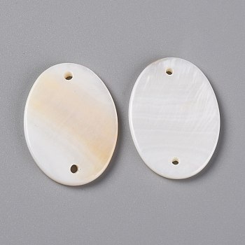 Natural Freshwater Shell Links Connectors, Oval, Seashell Color, 23.5~24.5x18x2mm, Hole: 1.2mm