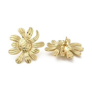 Ion Plating(IP) 304 Stainless Steel Stud Earrings, Flower, Real 18K Gold Plated, 27.5x23.5mm
