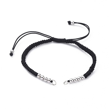 Adjustable Nylon Thread Bracelet Making, with Brass Beads and Iron Jump Rings, Black, 6-7/8 inch~131/4 inch(17.5~33.5cm)