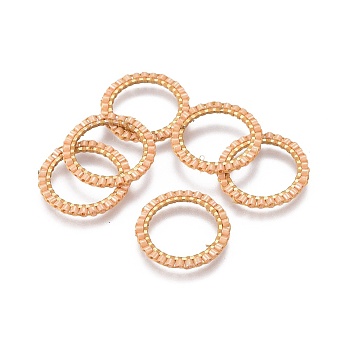 MIYUKI & TOHO Handmade Japanese Seed Beads, with Golden Plated 304 Stainless Steel Link Rings, Loom Pattern, Ring/Circle, PeachPuff, 18~19x1.7mm, Inner Diameter: 14mm