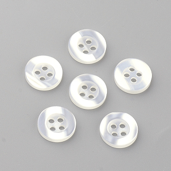 4-Hole Plastic Buttons, Flat Round, Seashell Color, 12.5x2mm, Hole: 2mm